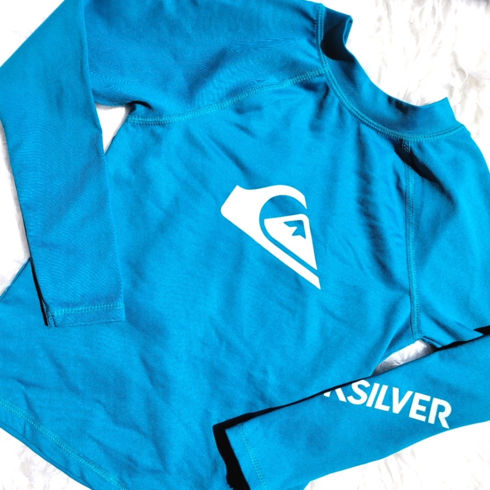 Quiksilver Kids Teal Blue Rashguard with White Logo
